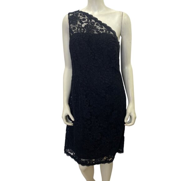 Talbots One-Shoulder Black Lace Dress With Sheer Floral Size 10P - Picture 1 of 9
